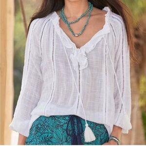 Sundance White Sheer Ruffle Peasant Blouse
